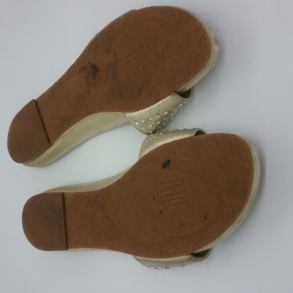 Pelle Moda Gold Leather Rhinestone Slides - Picture 4 of 12